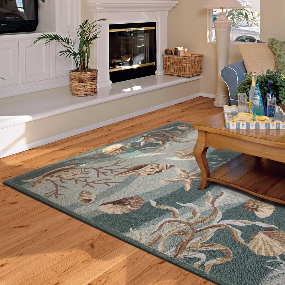 3' x 5' Seafoam Corals and Shells Area Rug - 375433. Picture 1