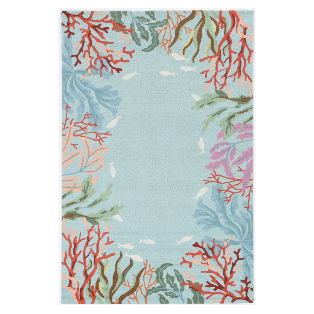2'x4' Blue Hand Hooked Bordered Coral Reef Indoor Accent Rug - 375445. Picture 1