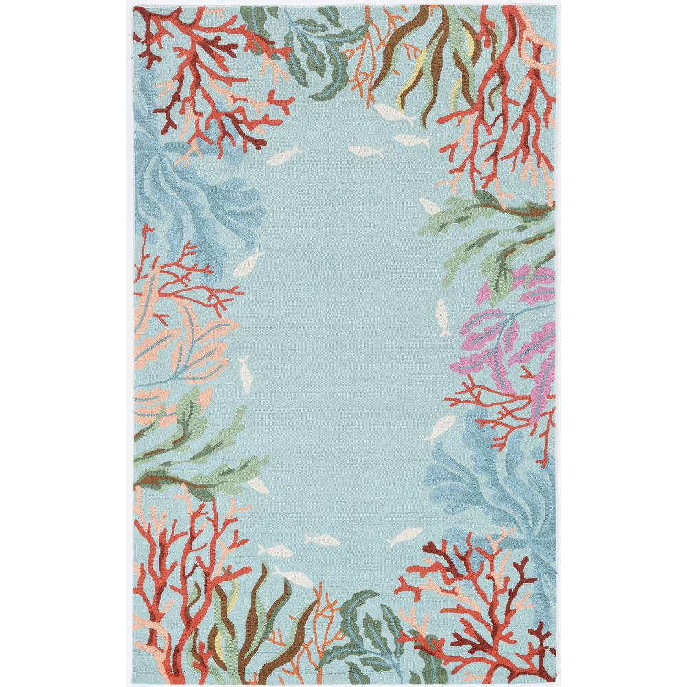 2'x4' Blue Hand Hooked Bordered Coral Reef Indoor Accent Rug - 375445. Picture 2