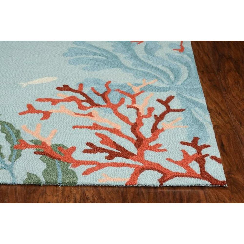 8' Blue Hand Hooked Bordered Coral Reef Indoor Runner Rug - 375446. The main picture.