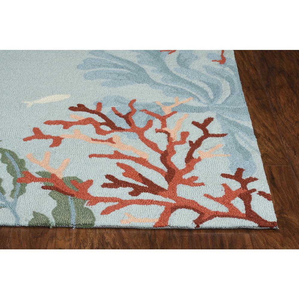 5'x8' Blue Hand Hooked Bordered Coral Reef Indoor Area Rug - 375448. Picture 1