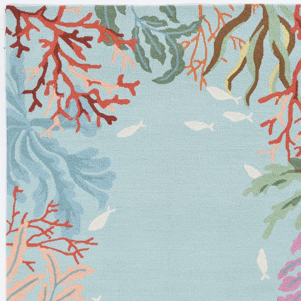 5'x8' Blue Hand Hooked Bordered Coral Reef Indoor Area Rug - 375448. Picture 2