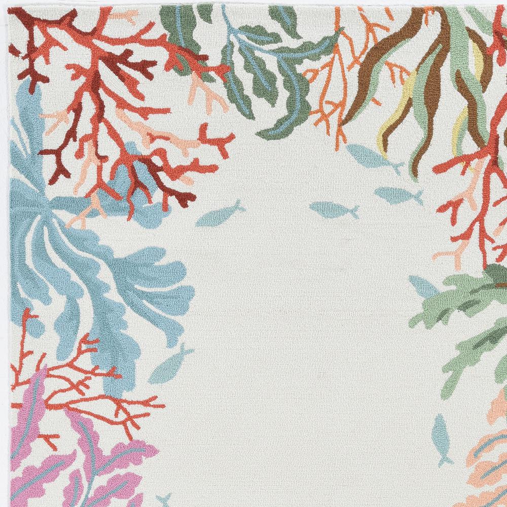 2'x4' Ivory Hand Hooked Bordered Coral Reef Indoor Accent Rug - 375452. Picture 1