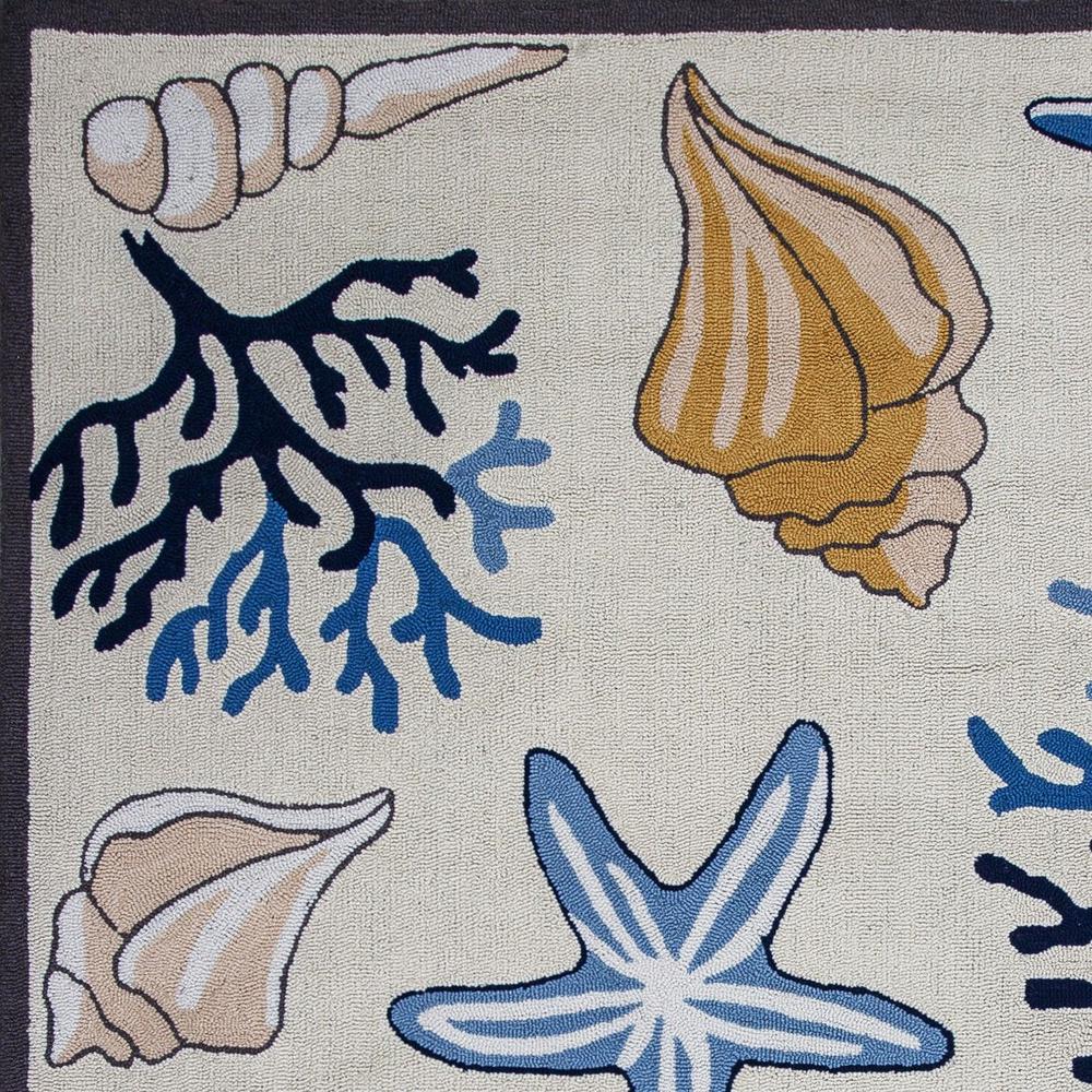 8' Ivory Hand Hooked Sea Corals And Shells Indoor Runner Rug - 375460. Picture 4