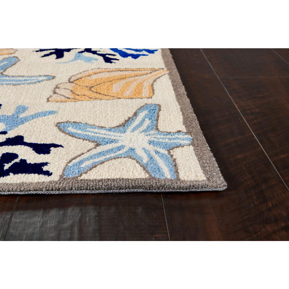 8' Ivory Hand Hooked Sea Corals And Shells Indoor Runner Rug - 375460. Picture 5