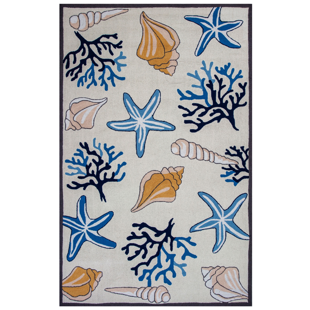 3'x5' Ivory Hand Hooked Sea Corals And Shells Indoor Area Rug - 375461. Picture 1