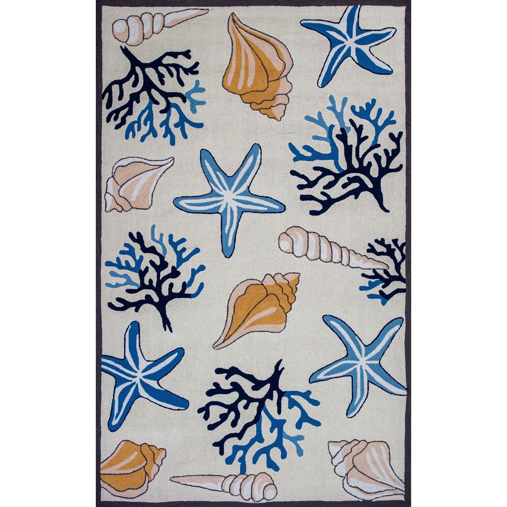 3'x5' Ivory Hand Hooked Sea Corals And Shells Indoor Area Rug - 375461. Picture 2