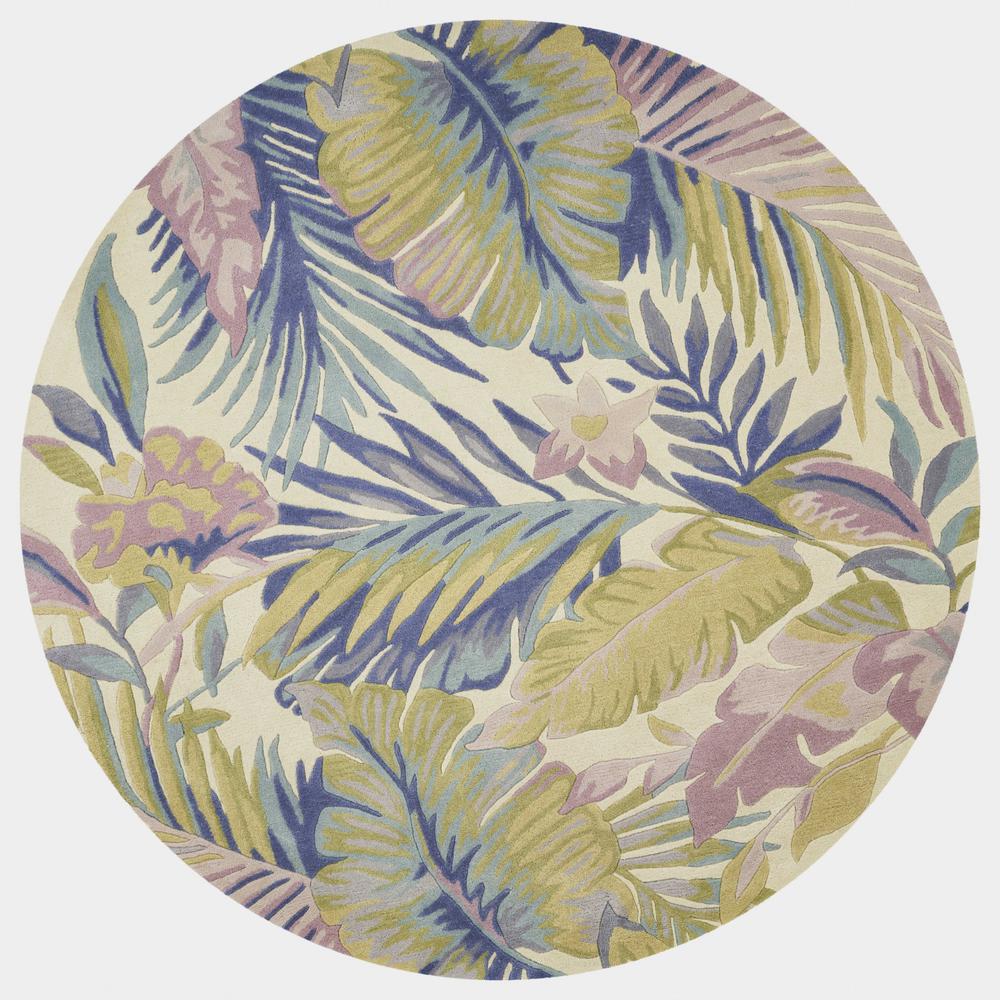 3' x 5' Pastel Tropical Leaves Wool Indoor Area Rug - 375466. Picture 2