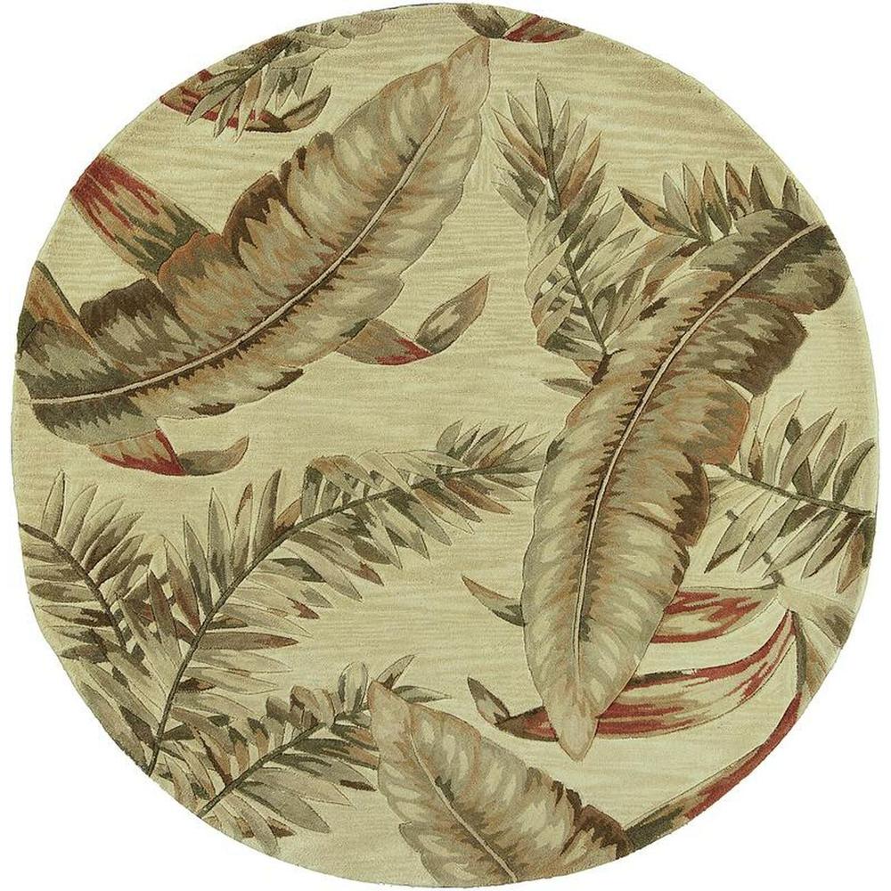 8' Ivory Hand Tufted Tropical Leaves Round Indoor Area Rug - 375476. Picture 3