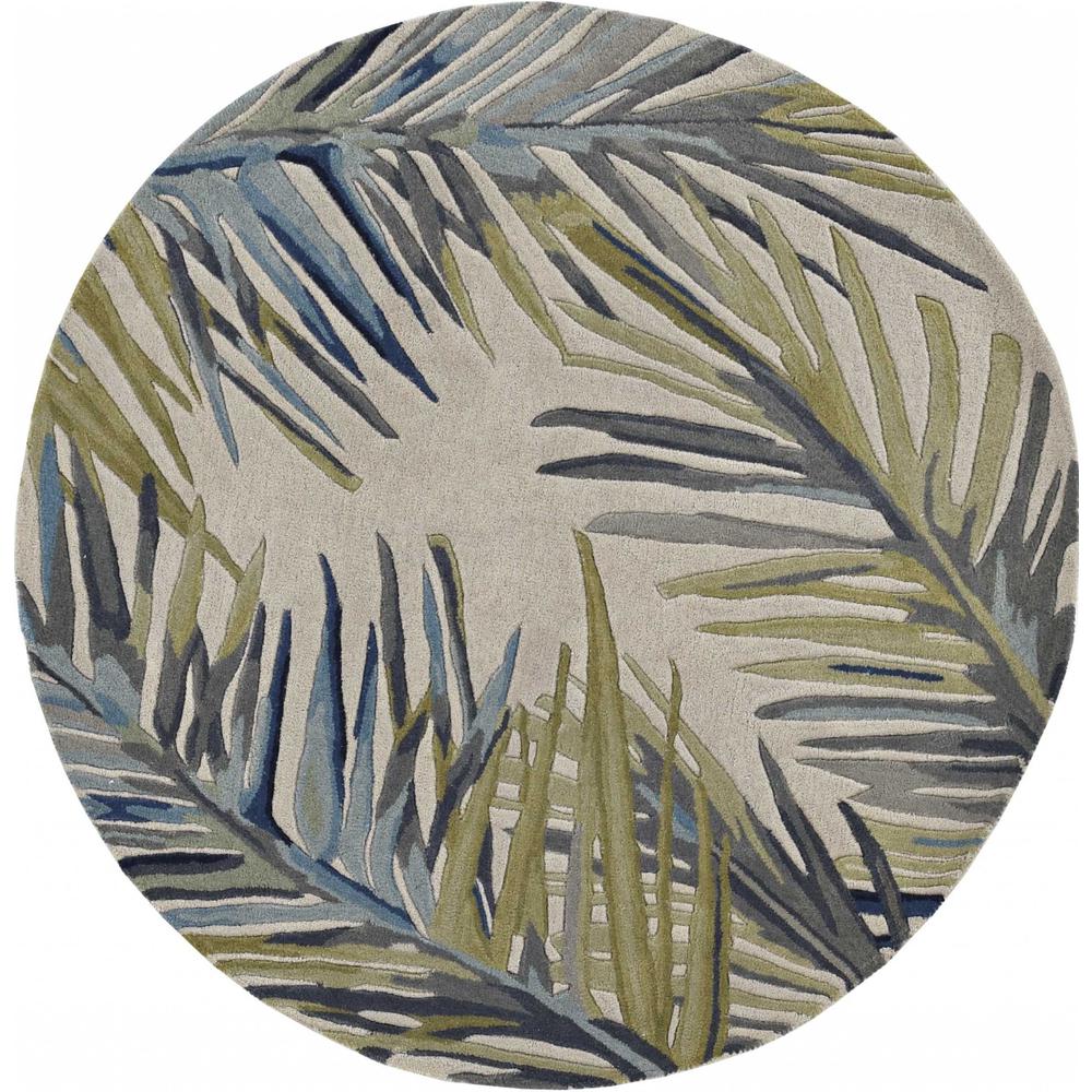 8' Ivory Hand Tufted Tropical Palms Round Indoor Area Rug - 375490. Picture 3