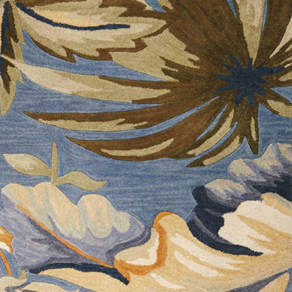 6' Blue Hand Tufted Tropical Plant Indoor Area Rug - 375496. Picture 1