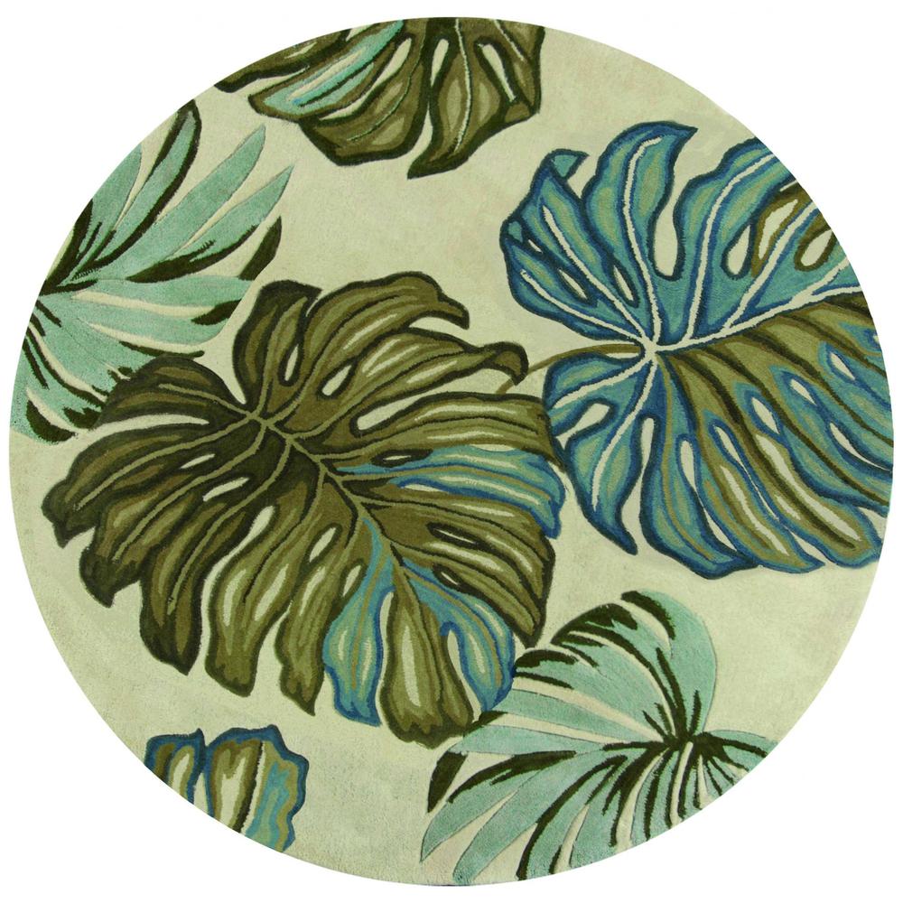 10' Ivory Hand Tufted Tropical Monstera Indoor Runner Rug - 375500. Picture 1