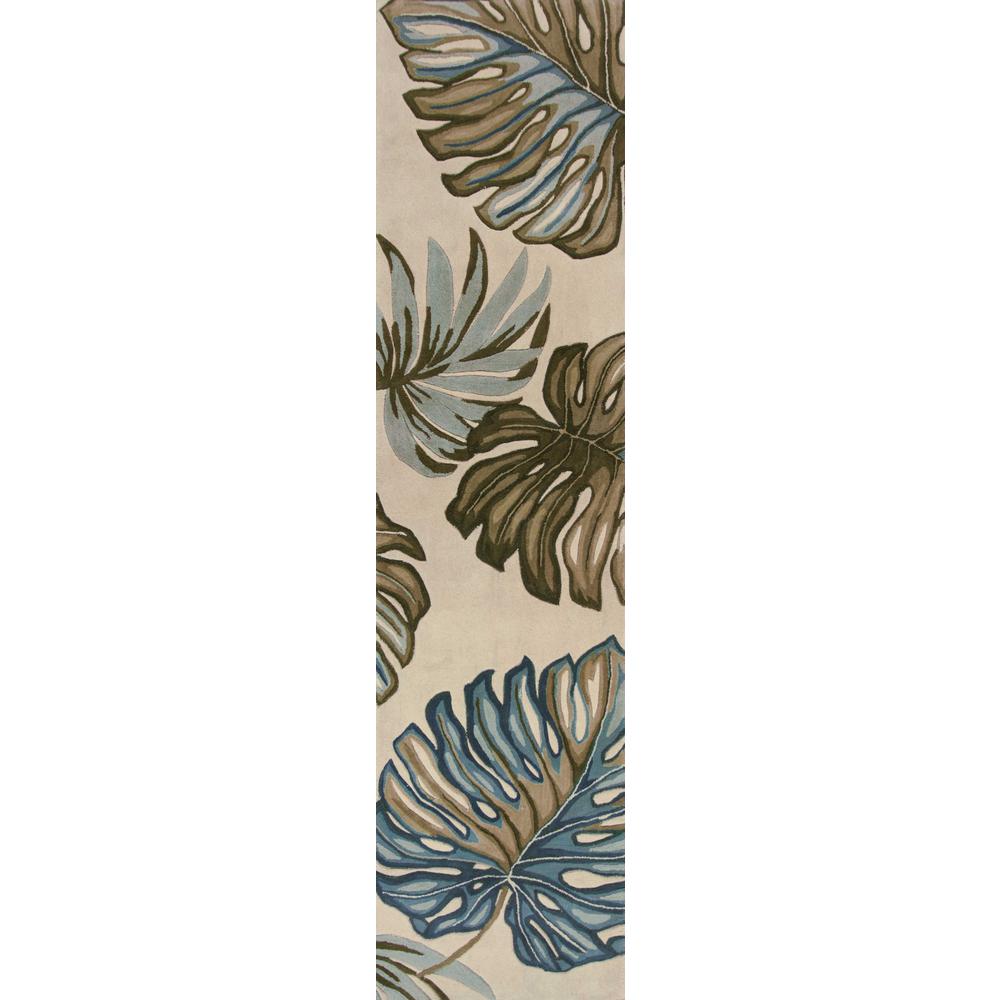 10' Ivory Hand Tufted Tropical Monstera Indoor Runner Rug - 375500. Picture 2