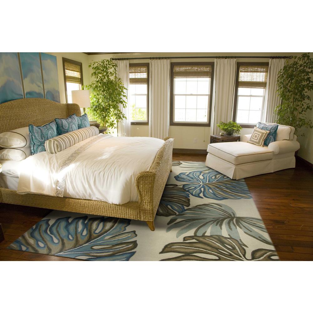 10' Ivory Hand Tufted Tropical Monstera Indoor Runner Rug - 375500. Picture 3