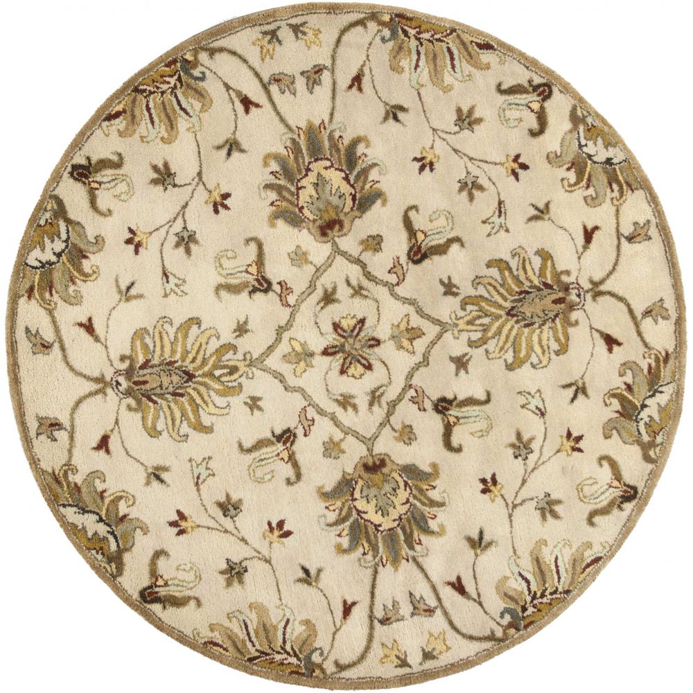 5' Round Champagne Floral Vine Wool Indoor Area Rug - 375530. Picture 1
