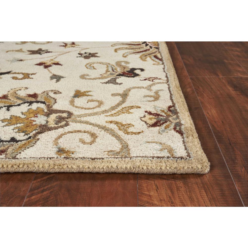 5' Round Champagne Floral Vine Wool Indoor Area Rug - 375530. Picture 2