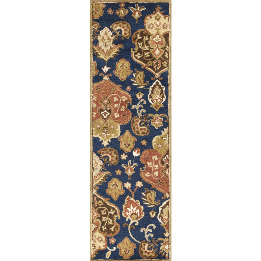 2' x 7' Navy Floral Tapestry Wool Runner Rug - 375534. Picture 1