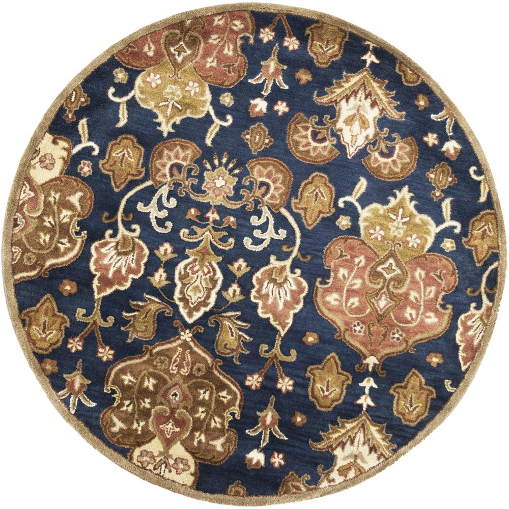 6' Navy Blue Hand Tufted Traditional Round Indoor Area Rug - 375536. Picture 2