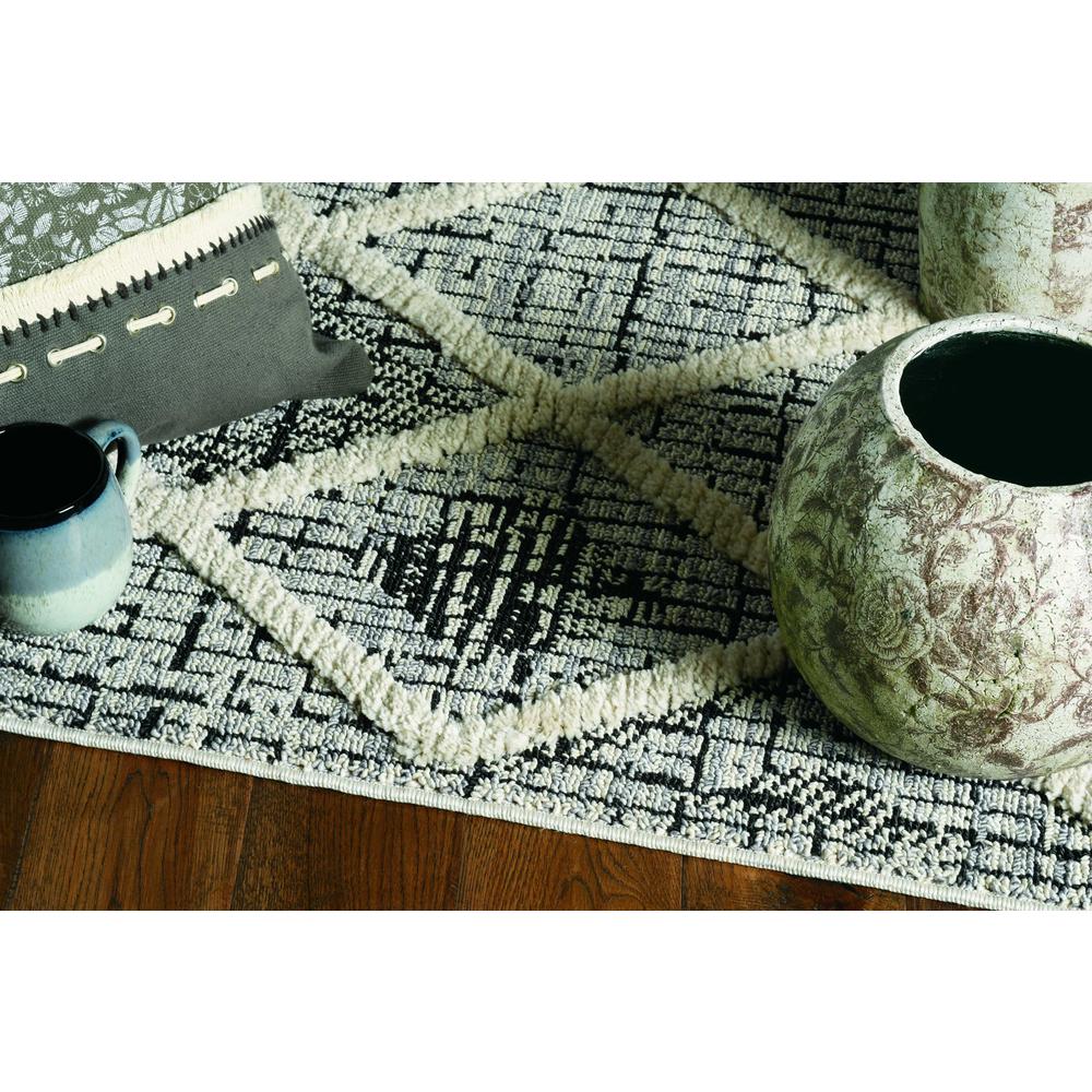 8' Charcoal Machine Woven Diamond Pattern Indoor Runner Rug - 375665. Picture 1