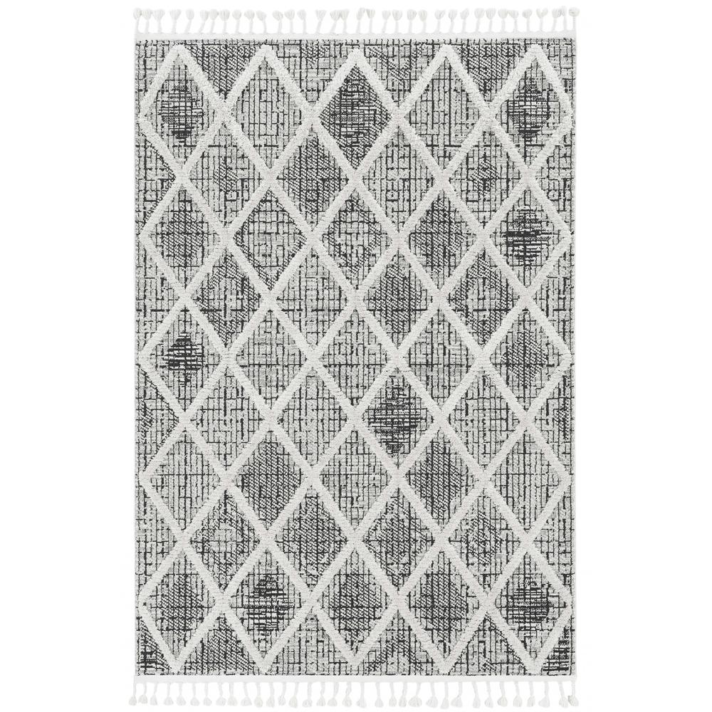 8' Charcoal Machine Woven Diamond Pattern Indoor Runner Rug - 375665. Picture 4