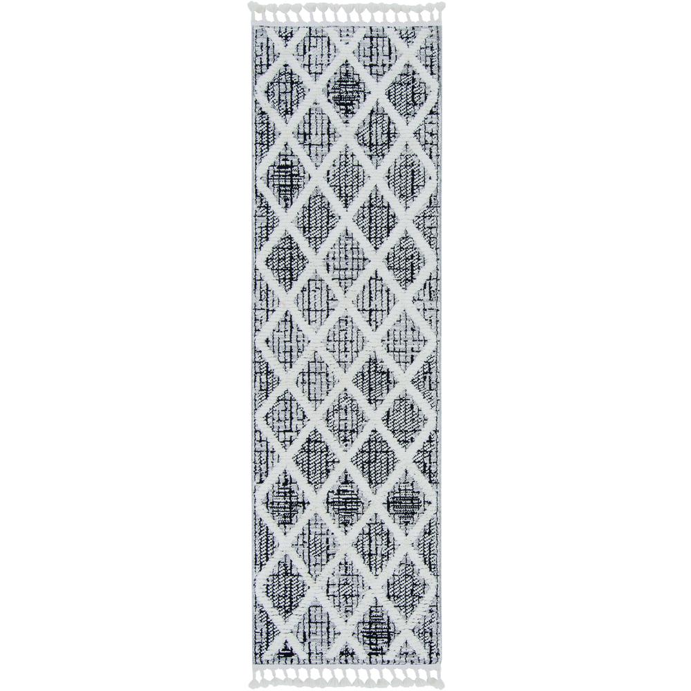 8' Charcoal Machine Woven Diamond Pattern Indoor Runner Rug - 375665. Picture 2