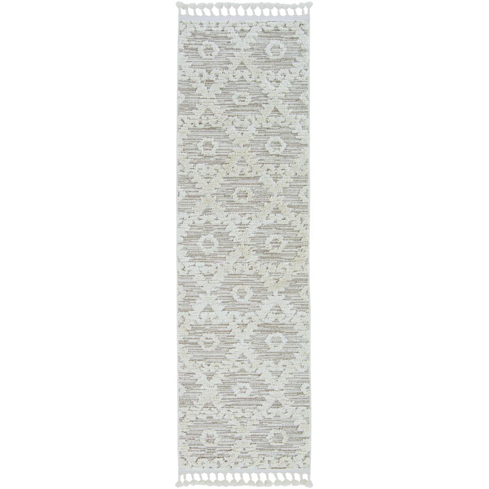 3' x 5' Ivory Beige Diamonds Area Rug with Fringe - 375678. Picture 1