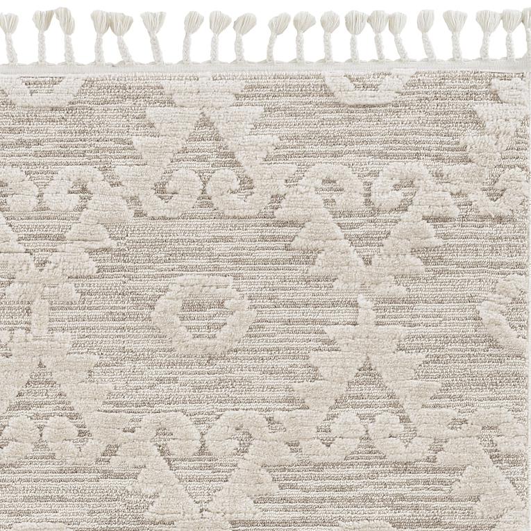 3' x 5' Ivory Beige Diamonds Area Rug with Fringe - 375678. Picture 3