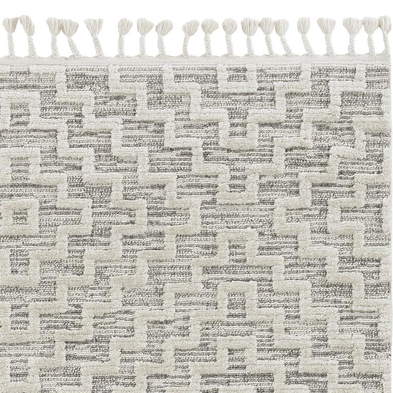 5'x8' Ivory Grey Machine Woven Geometric With Fringe Indoor Area Rug - 375685. Picture 1