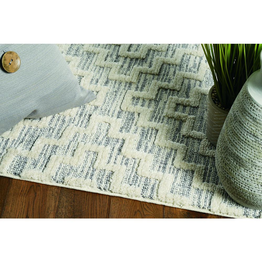 5'x8' Ivory Grey Machine Woven Geometric With Fringe Indoor Area Rug - 375685. Picture 3