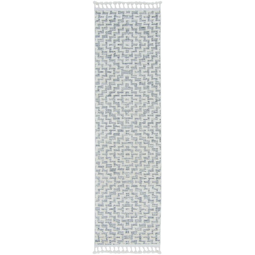 5'x8' Ivory Grey Machine Woven Geometric With Fringe Indoor Area Rug - 375685. Picture 4