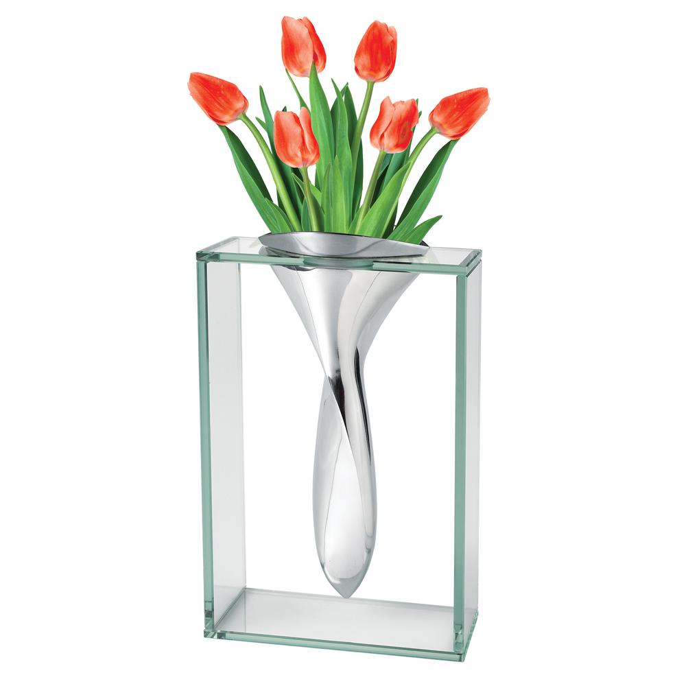 14" Mouth Blown Crystal Non Tarnish Aluminum and Glass Vase - 375721. Picture 1
