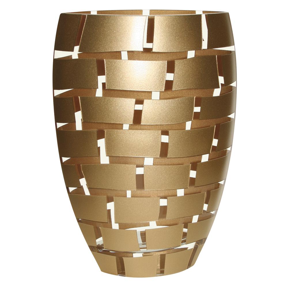 12" Mouth Blown Wall Design Gold Vase - 375735. Picture 1