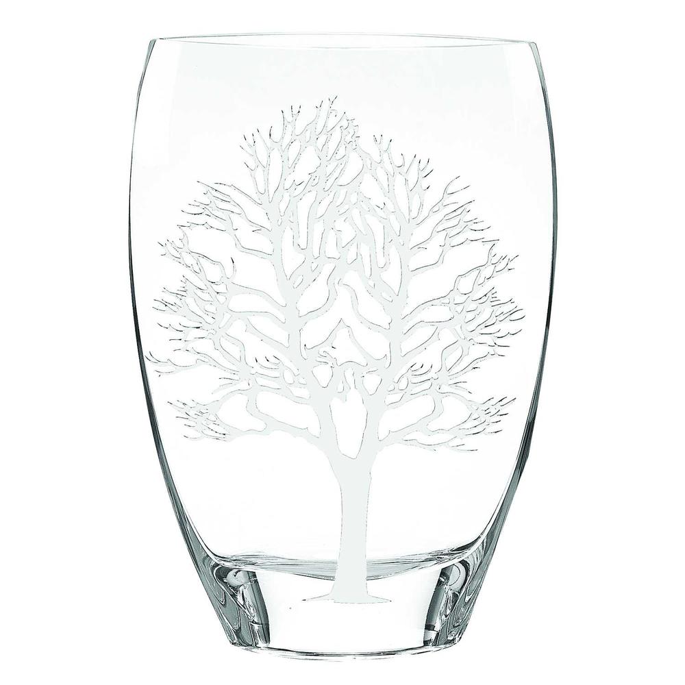 12" Mouth Blown Frosted Crystal European Made Tree Of Life Vase - 375736. Picture 1
