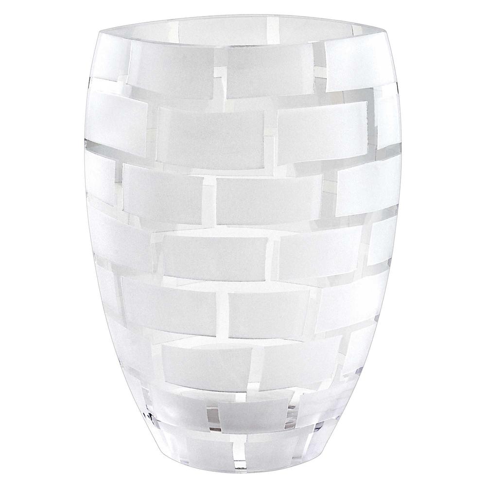 12" Mouth Blown Frosted Crystal European Made Wall Design Vase - 375738. Picture 1