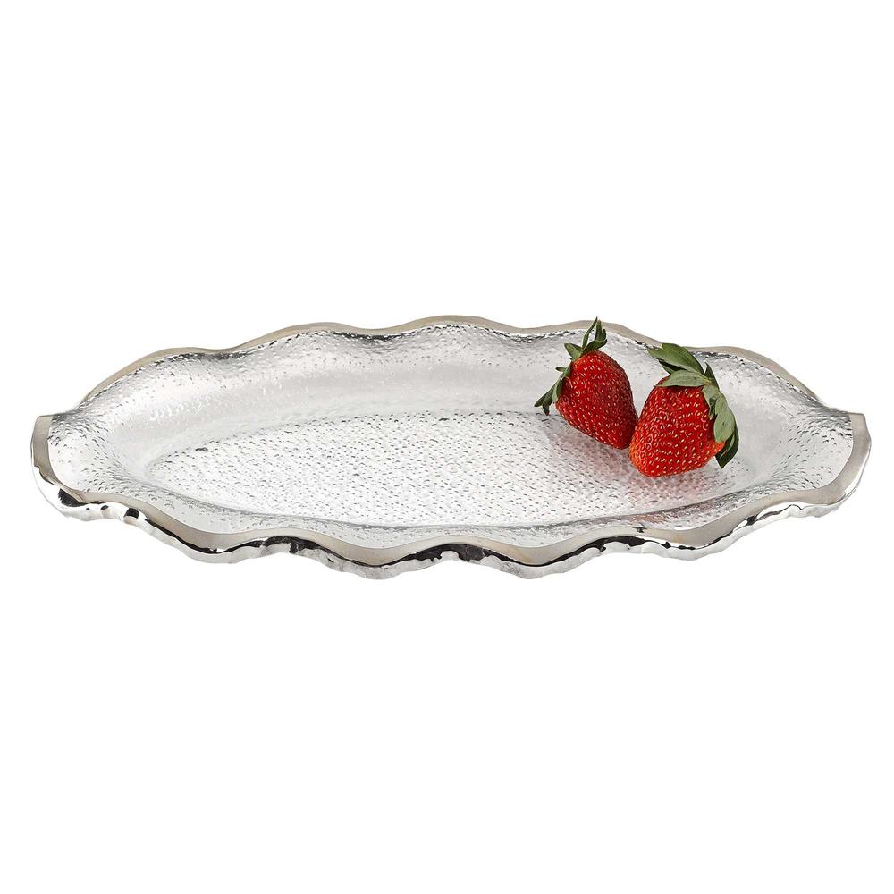 14" Mouth Blown Wavy Edge Silver Platter - 375745. Picture 1