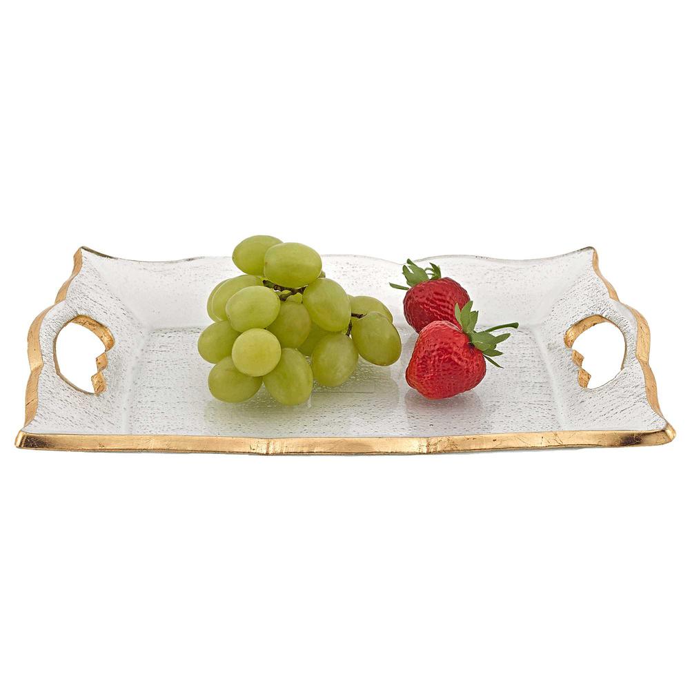 7 x 11 Hand Decorated Scalloped Edge Gold Leaf Vanity or Snack Tray With Cut Out Handles - 375752. Picture 1