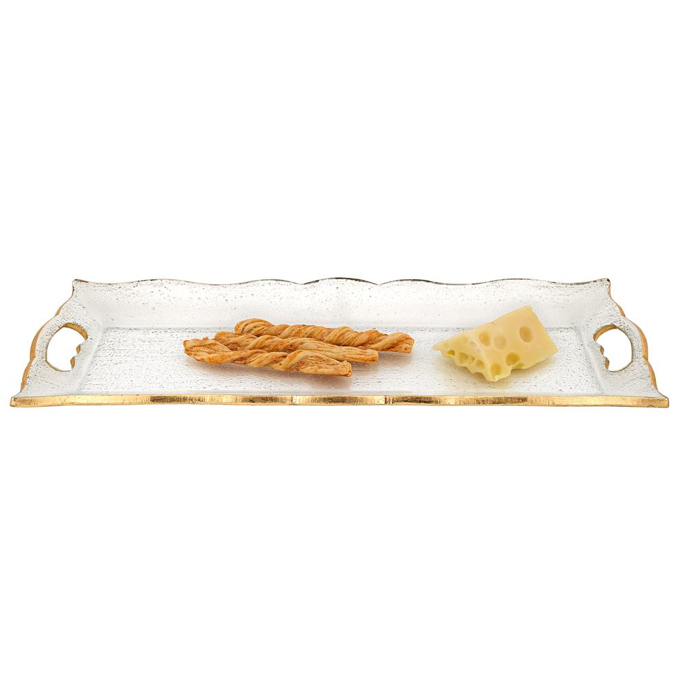 7 x 20 Hand Decorated Scalloped Edge Gold Leaf Tray With Cut Out Handles - 375753. Picture 1