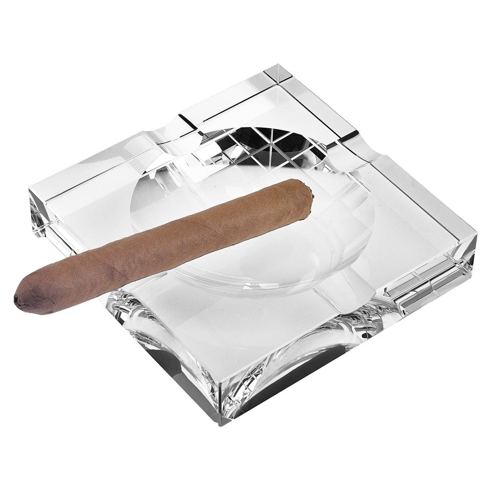7" Hand Crafted Square Crystal Cigar Ash Tray - 375763. Picture 1