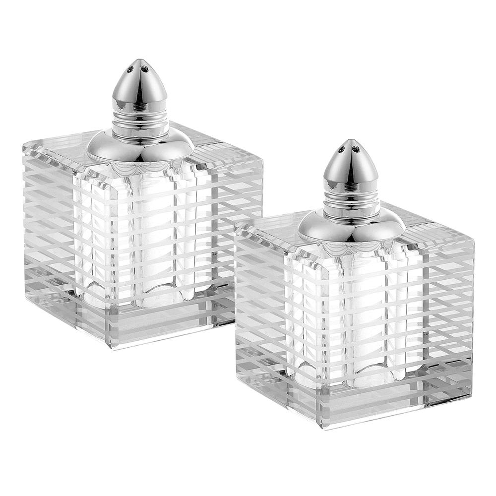 Hand Made Crystal Silver Pair of Salt and Pepper Shakers - 375770. Picture 1
