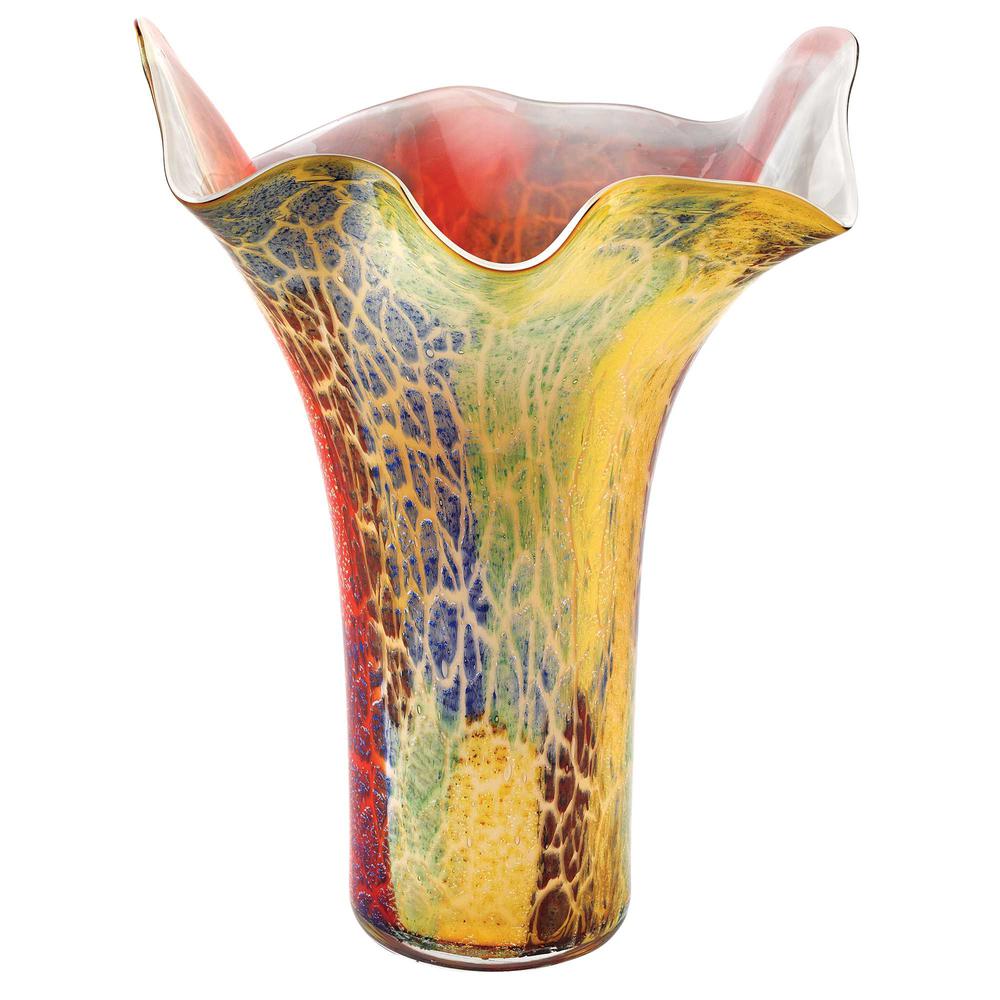17" MultiColor Glass Napkin Shape Mouth Blown Vase - 375776. Picture 1
