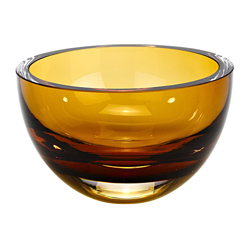 6" Mouth Blown European Made Lead Free Amber Crystal Bowl - 375799. Picture 1