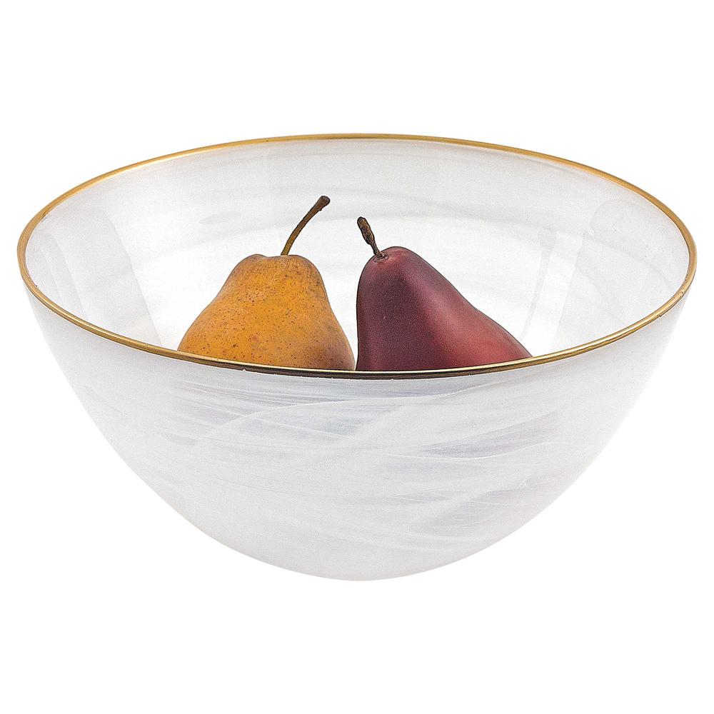 10" Hand Crafted White Gold Glass Fruit or Salad Bowl With Gold Rim - 375867. Picture 1