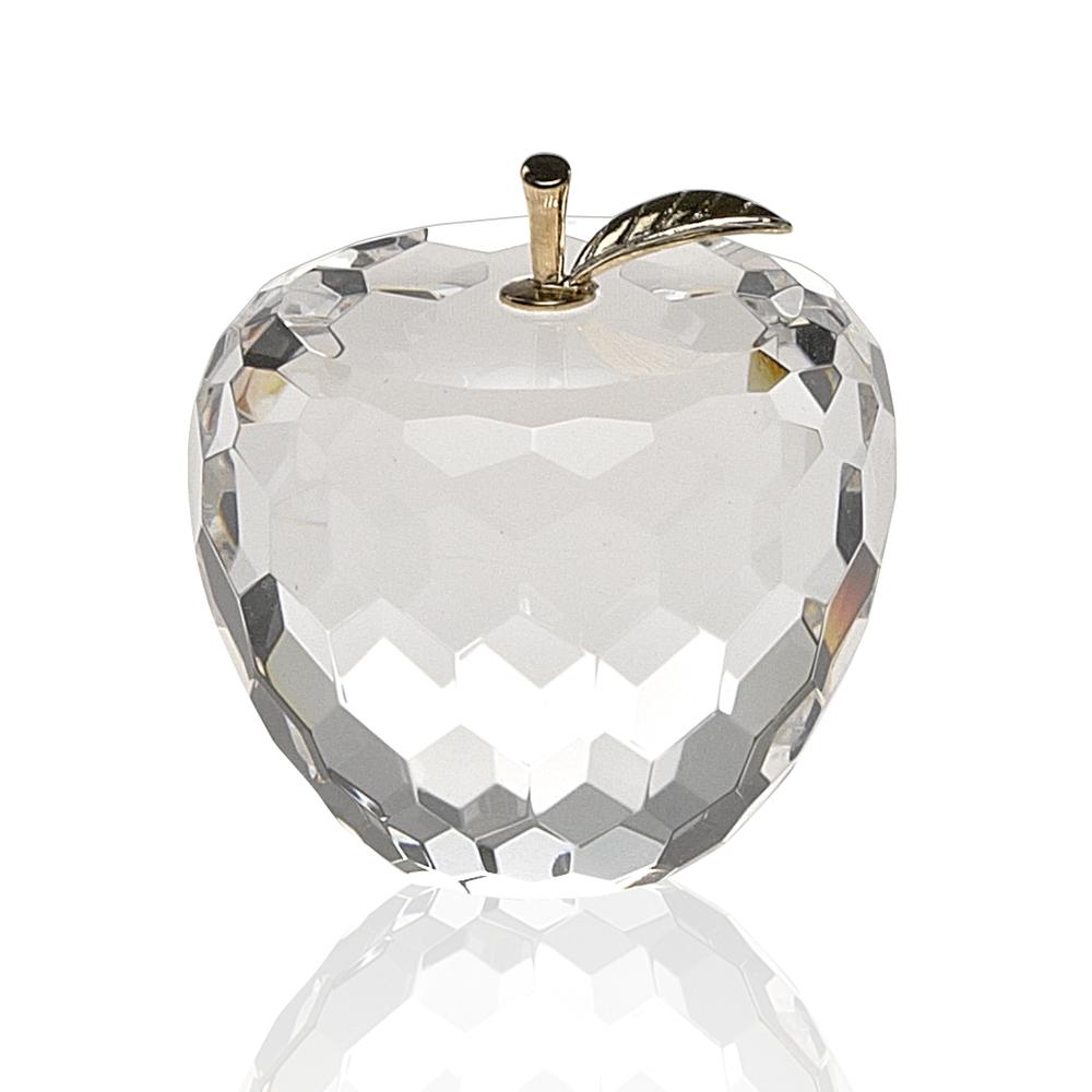 Gold Crystal Faceted Apple Paperweight with Gold Leaf - 375907. Picture 1