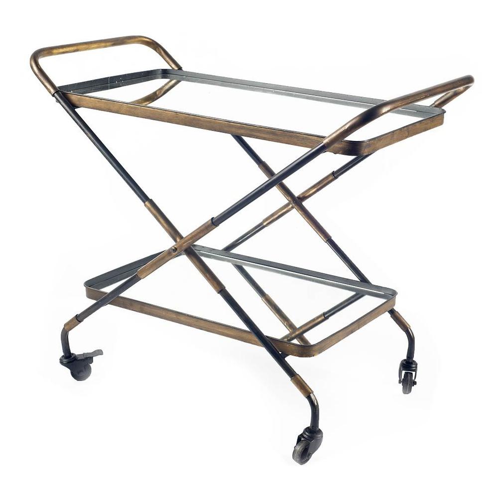 Rectangular Black And Gold Metal With Mirror Glass Shelves Bar Cart - 376010. Picture 1
