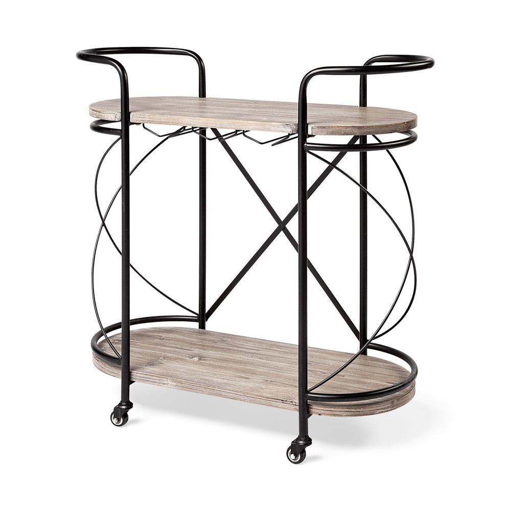 Cyclider Black Metal With Two Wooden Shelves Bar Cart - 376019. Picture 1