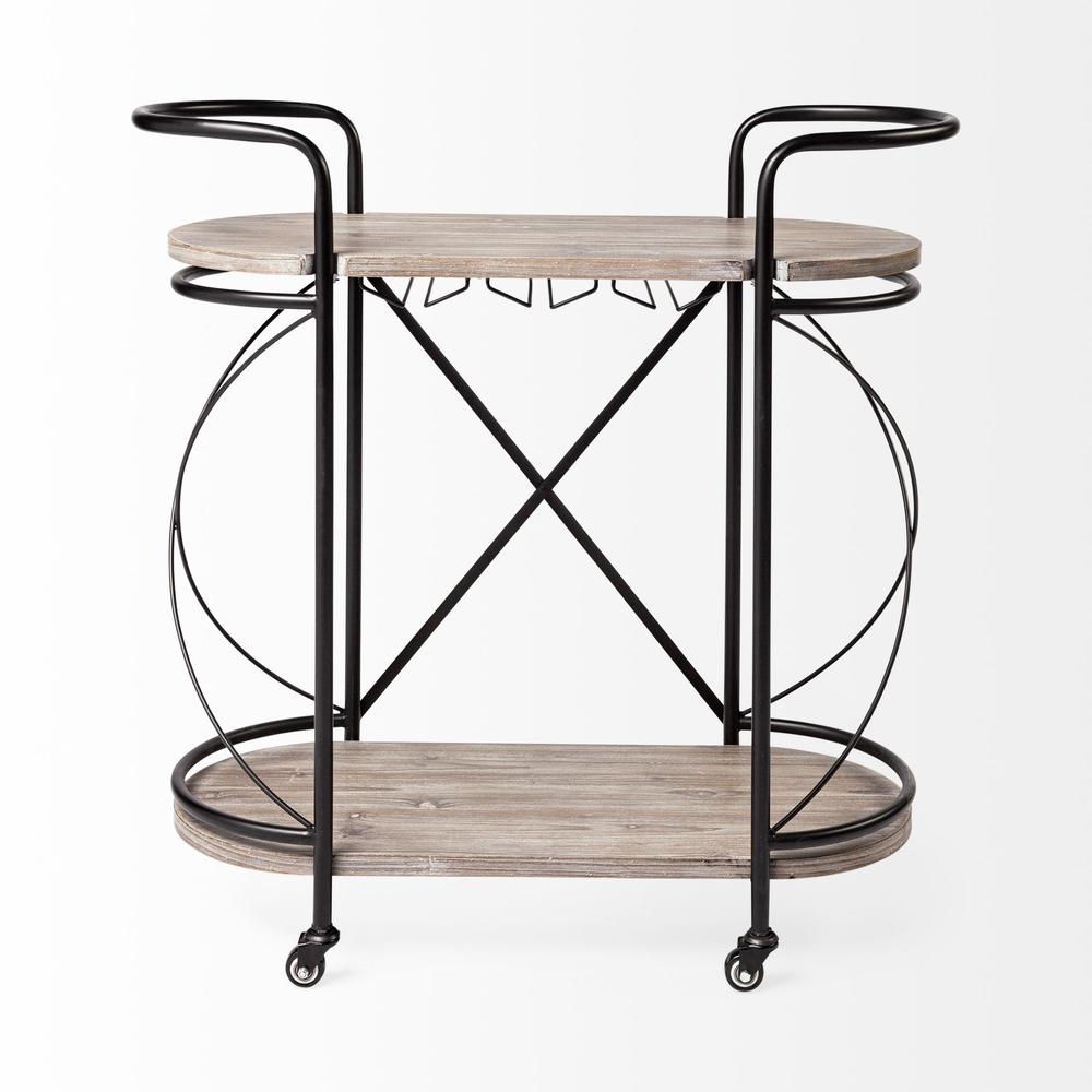 Cyclider Black Metal With Two Wooden Shelves Bar Cart - 376019. Picture 2