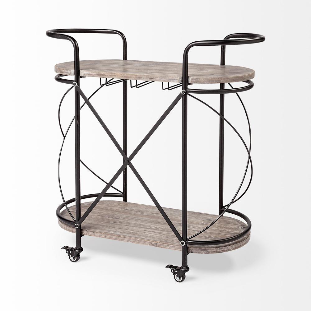 Cyclider Black Metal With Two Wooden Shelves Bar Cart - 376019. Picture 4