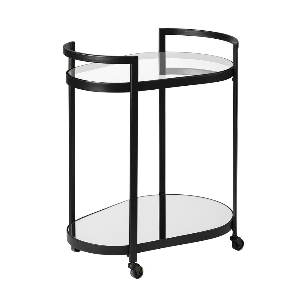 Cyclider Black Metal With Two Mirror Glass Shelves Bar Cart - 376020. Picture 1