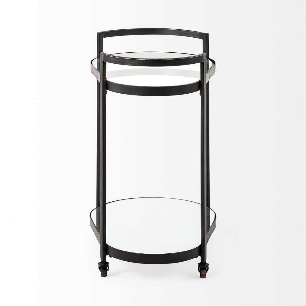 Cyclider Black Metal With Two Mirror Glass Shelves Bar Cart - 376020. Picture 2