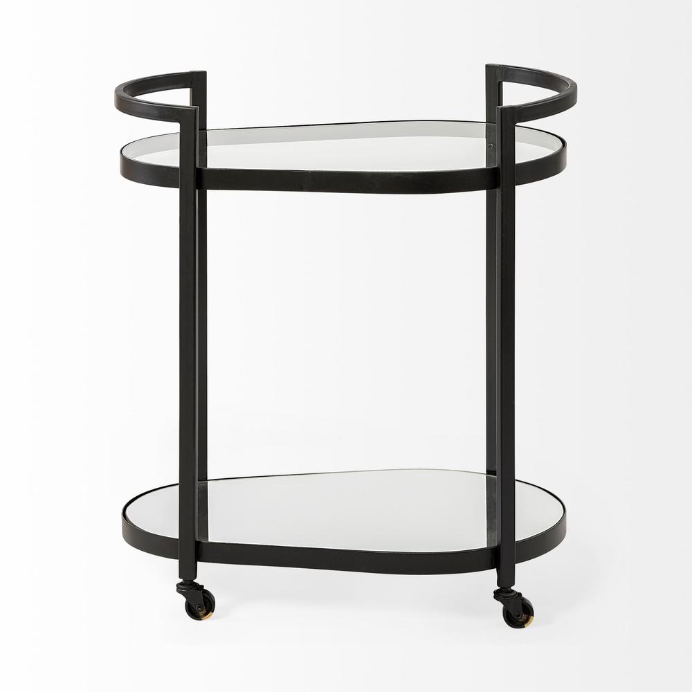 Cyclider Black Metal With Two Mirror Glass Shelves Bar Cart - 376020. Picture 3